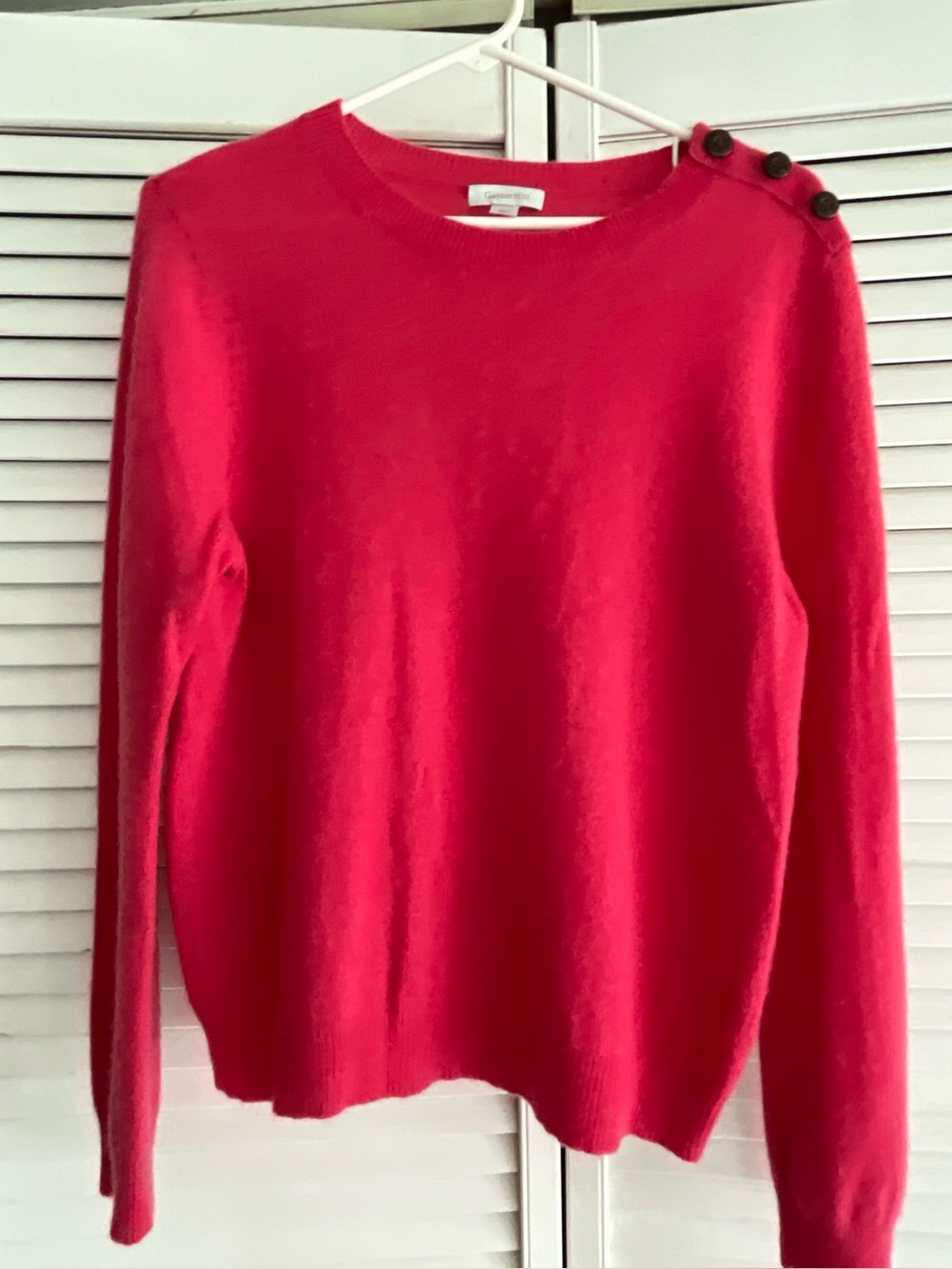 Classic Pink Cashmere  Crewneck Sweater with Shoulder Buttons.  Size